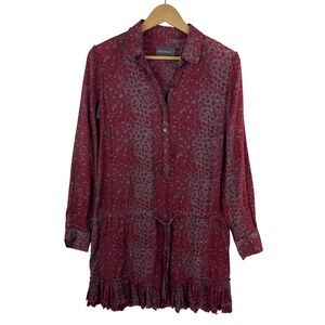 Zadig & Voltaire Roberts Print Dress Small Burgundy Leopard Ruffle Hem Boho Chic